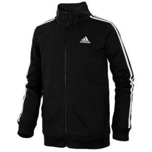 Adidas boys tricot black jacket, 2 side pockets , zipper front closure size 6